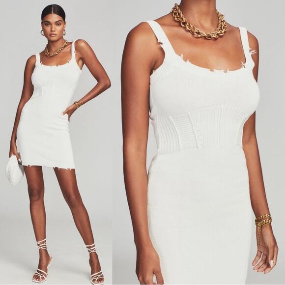 SER.O.YA Isla Corset Ribbed Mini Dress Size Medium NWT Solid White - Picture 1 of 5